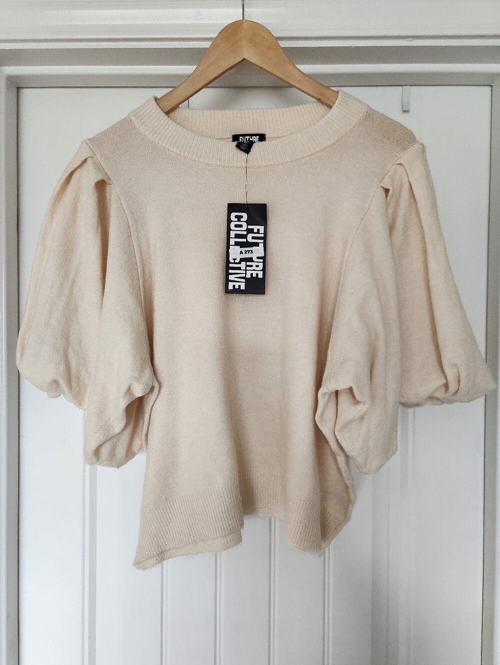 Future Collective Cream/Yellow Puff-Sleeve Knit Top